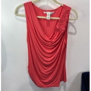 Max Studio Draped Neck Shoulder Tank Top Orange‎ Coral Women's Size Large